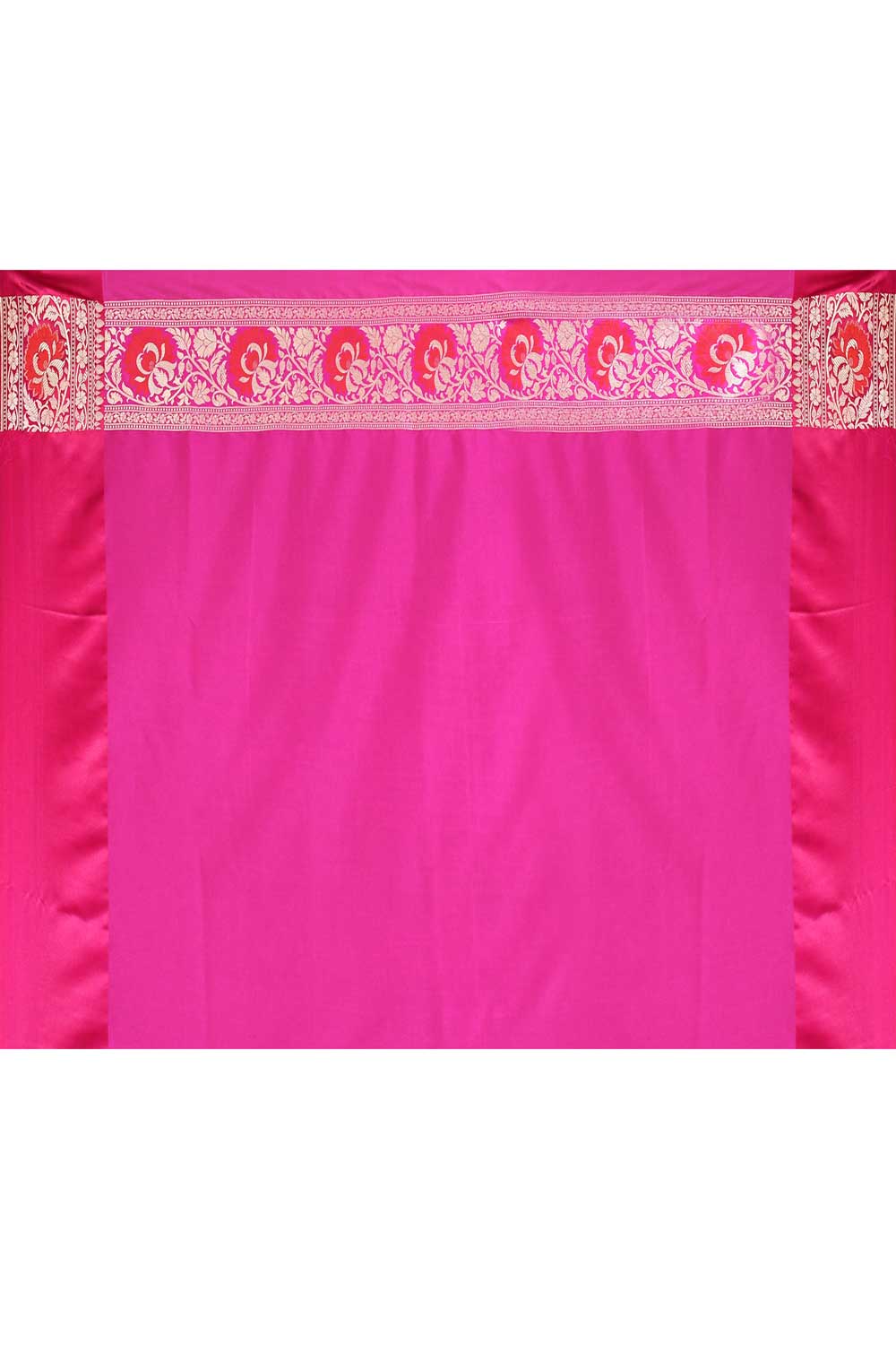Black - Magenta Banarasi Handloom Saree with Contrast Meenakari Border Black - Magenta Banarasi Handloom Saree with Contrast Meenakari Border