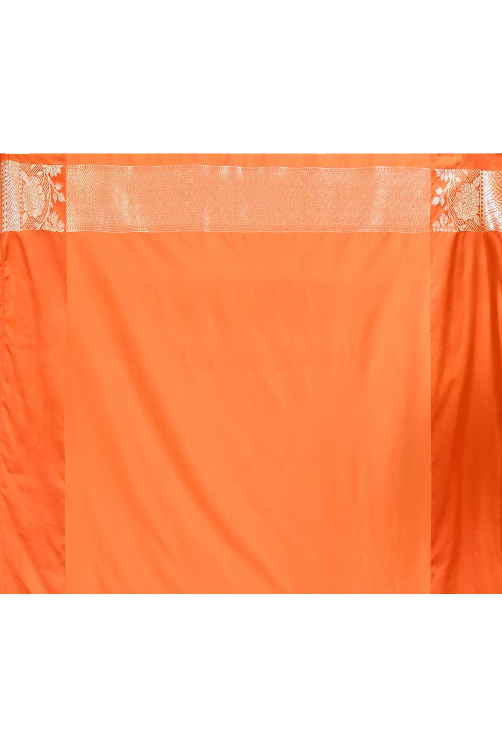 Off - White And Orange Banarasi Handloom Saree With Contrast Border Off - White And Orange Banarasi Handloom Saree With Contrast Border
