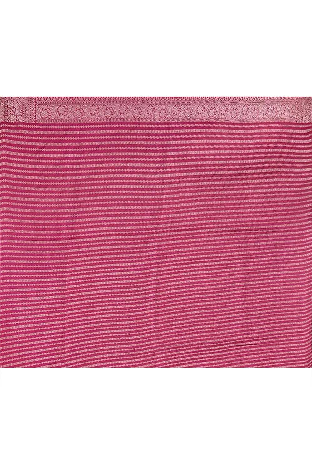 Green - Pink Mushru Satin Banarasi Handloom Saree With Handwoven Boota And Border In Silver Zari Green - Pink Mushru Satin Banarasi Handloom Saree With Handwoven Boota And Border In Silver Zari