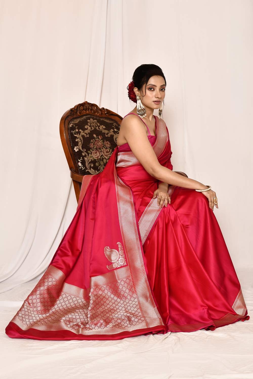 Bright Pink Semi Katan Mushru Satin Banarasi Handloom Saree Bright Pink Semi Katan Mushru Satin Banarasi Handloom Saree