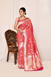 Bright Pink Pure Katan Georgette Silk Banarasi Handloom Saree