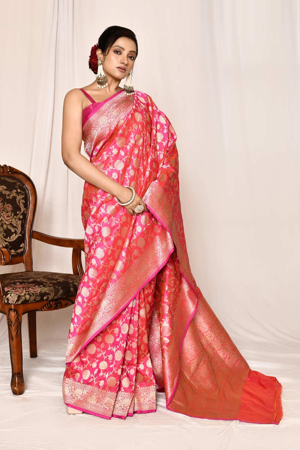 Rani Pink Colour Pure Katan Banarasi Handloom Silk Saree Rani Pink Colour Pure Katan Banarasi Handloom Silk Saree