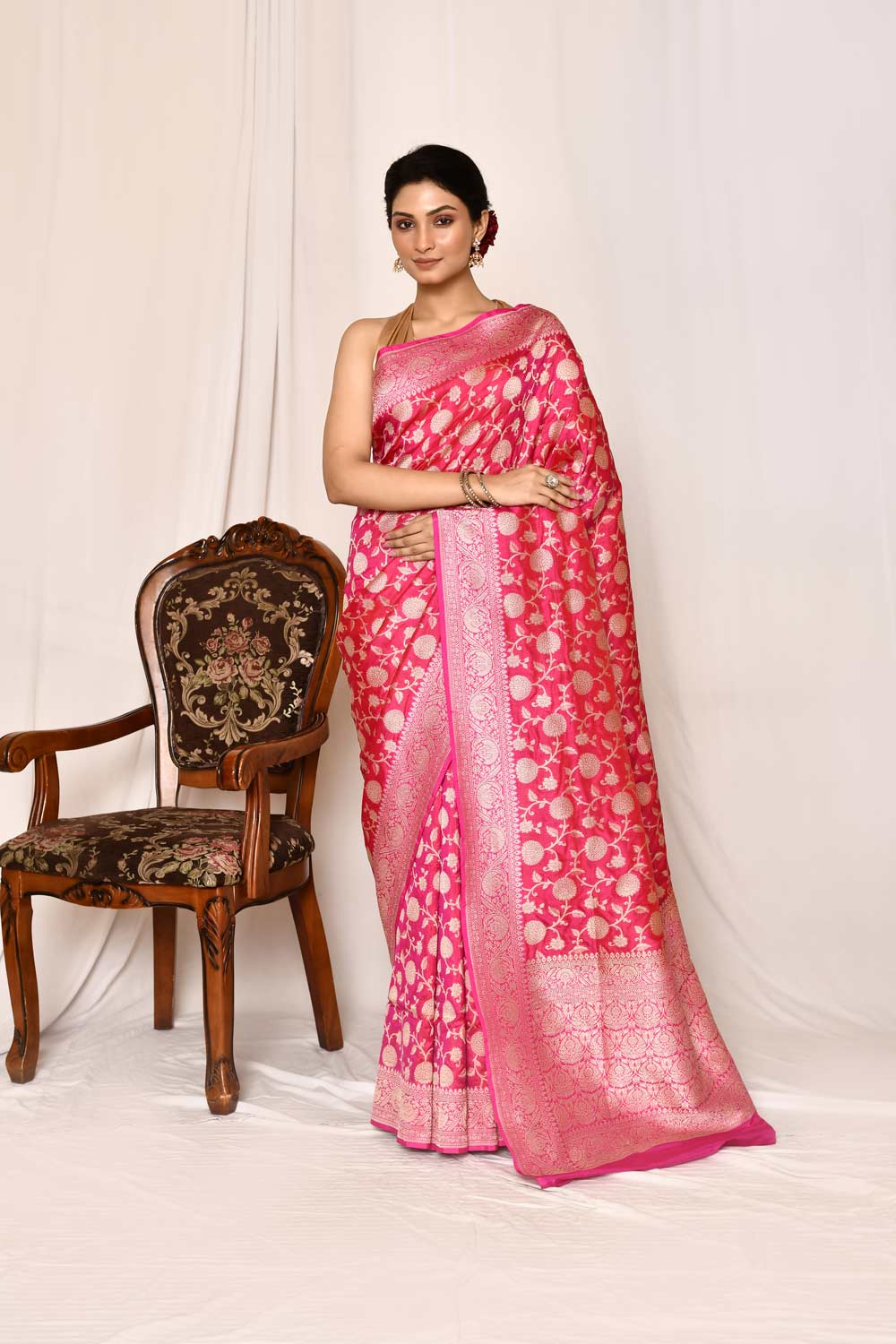 Rani Pink Pure Katan Silk Banarasi Handloom Saree Rani Pink Pure Katan Silk Banarasi Handloom Saree