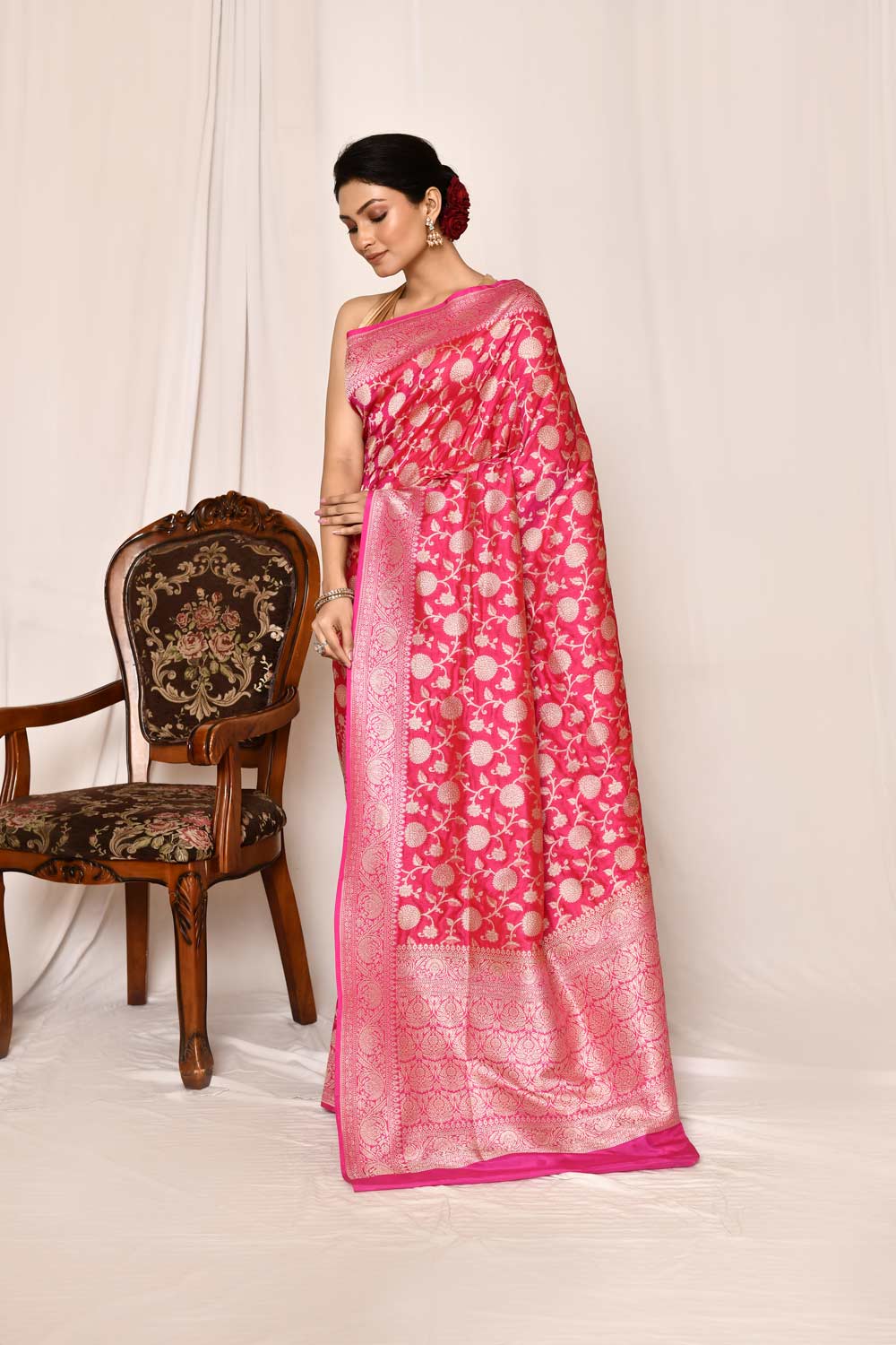 Rani Pink Pure Katan Silk Banarasi Handloom Saree Rani Pink Pure Katan Silk Banarasi Handloom Saree