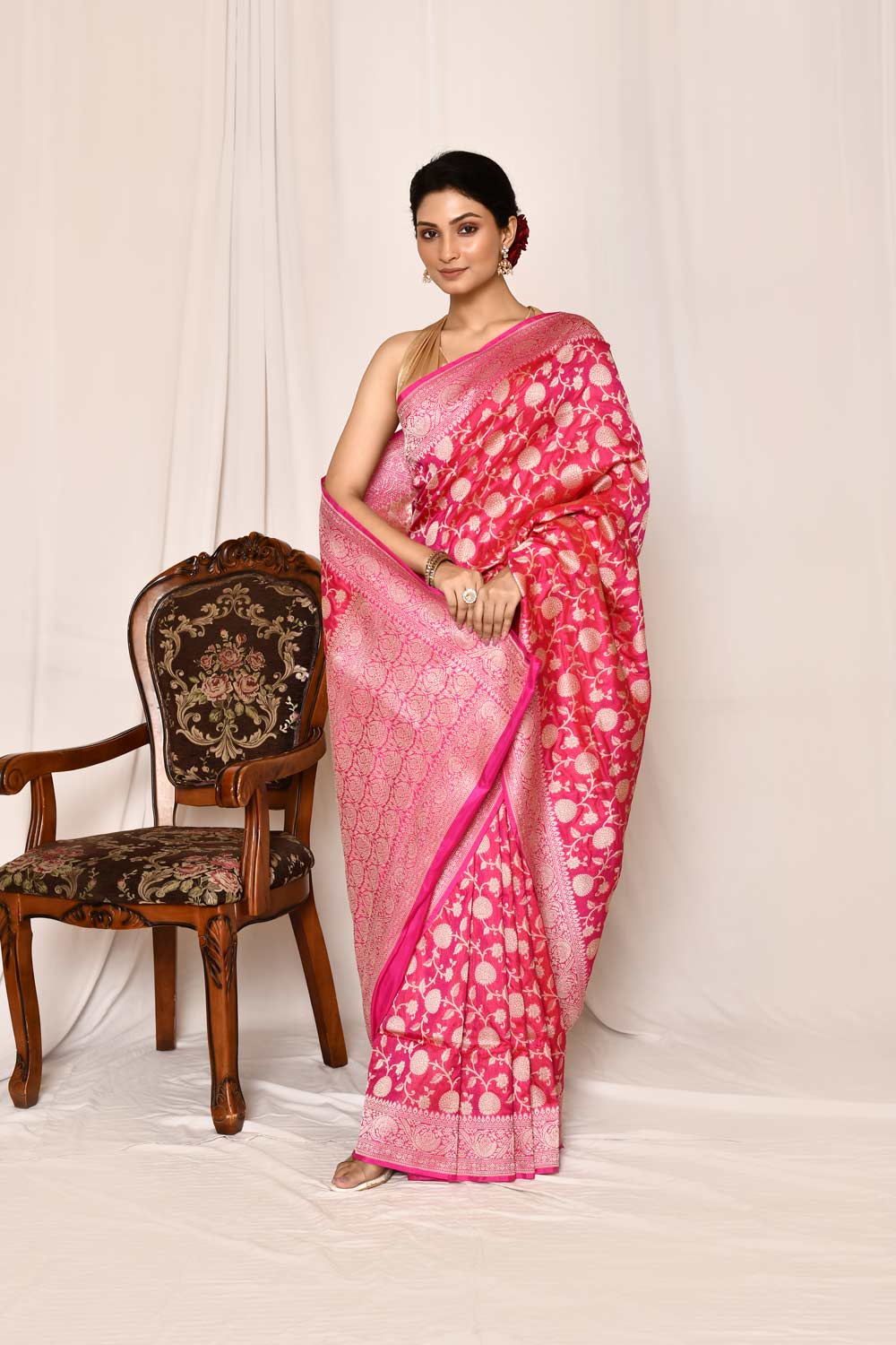 Rani Pink Pure Katan Silk Banarasi Handloom Saree Rani Pink Pure Katan Silk Banarasi Handloom Saree