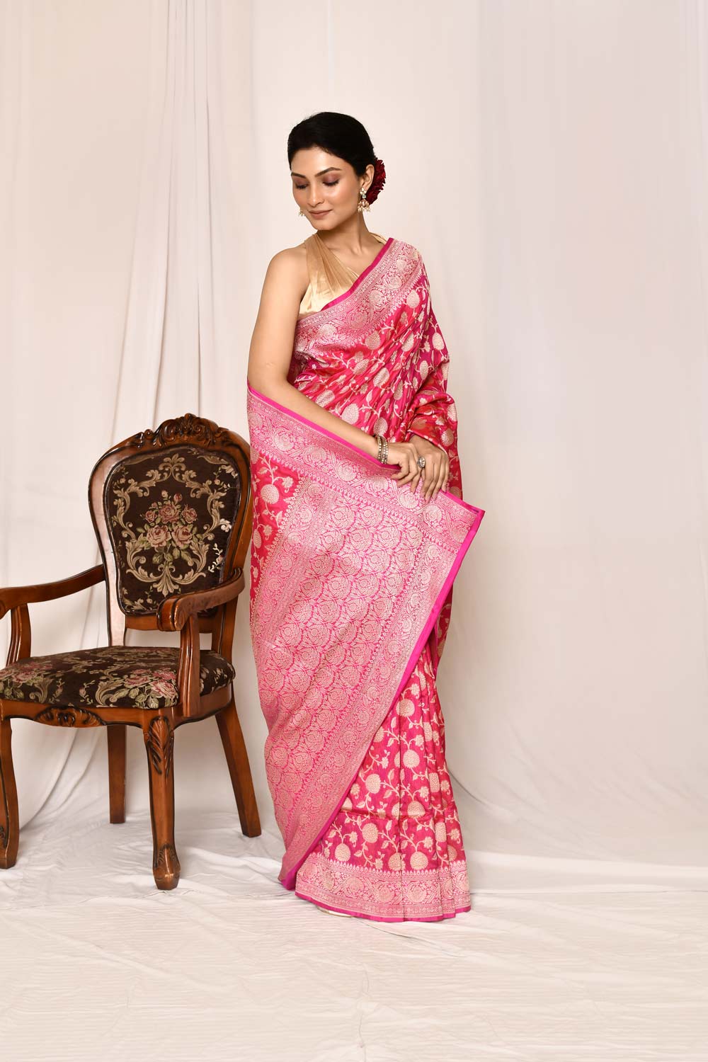 Rani Pink Pure Katan Silk Banarasi Handloom Saree Rani Pink Pure Katan Silk Banarasi Handloom Saree