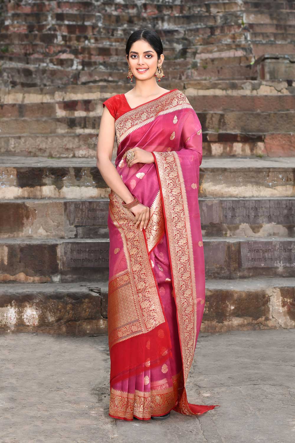Pink - Red Pure Kora Organza Banarasi handloom Silk Saree Pink - Red Pure Kora Organza Banarasi handloom Silk Saree