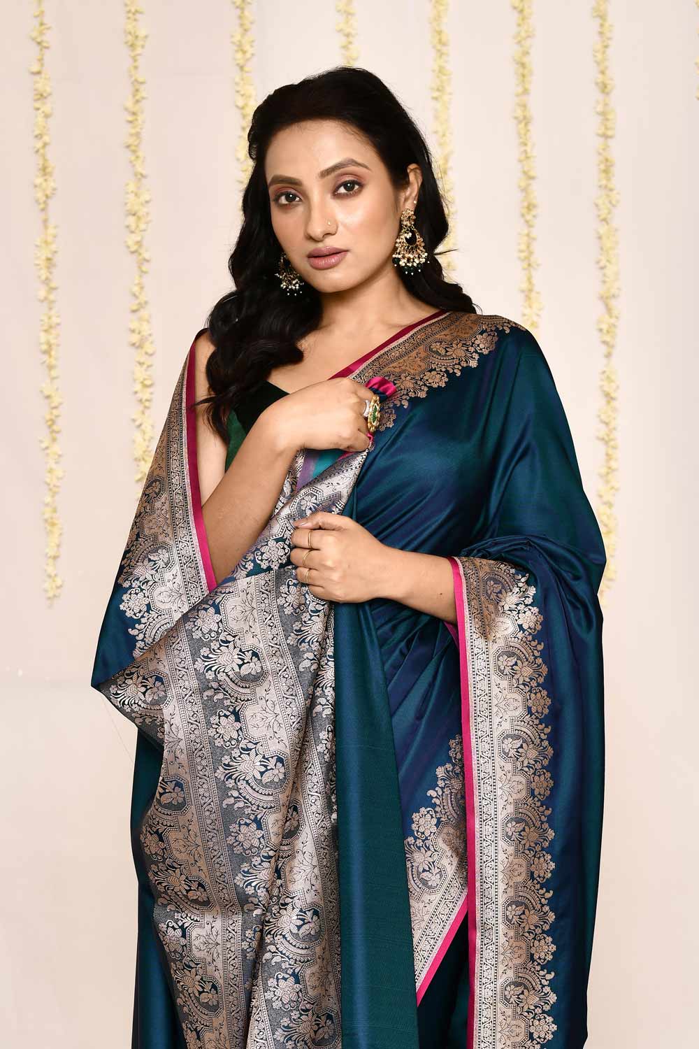 Teal Blue Semi katan Mushru Satin Banarasi Handloom Silk Saree Teal Blue Semi katan Mushru Satin Banarasi Handloom Silk Saree