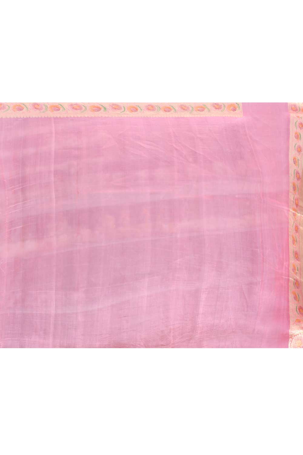Red Pure Kora Organza Banarasi Handloom Silk Saree With Meenakari Border In Contrast Baby Pink Color Red Pure Kora Organza Banarasi Handloom Silk Saree With Meenakari Border In Contrast Baby Pink Color