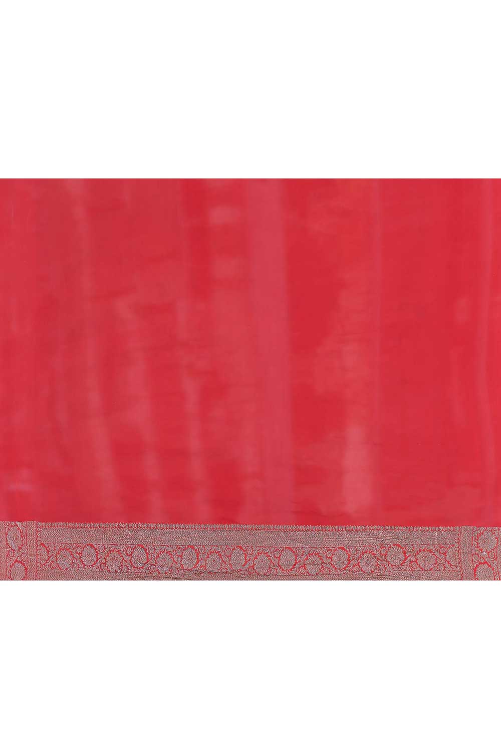 Bottle Green Pure Khaddi Georgette Banarasi Handloom Saree With Contrast Border In Red Bottle Green Pure Khaddi Georgette Banarasi Handloom Saree With Contrast Border In Red