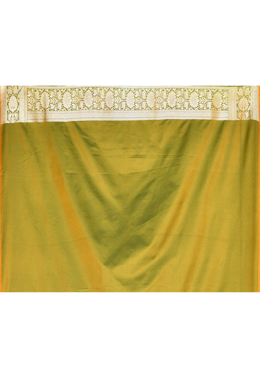 Green-Mustard Semi Katan Mushru Satin Banarasi Handloom Silk Saree Green-Mustard Semi Katan Mushru Satin Banarasi Handloom Silk Saree