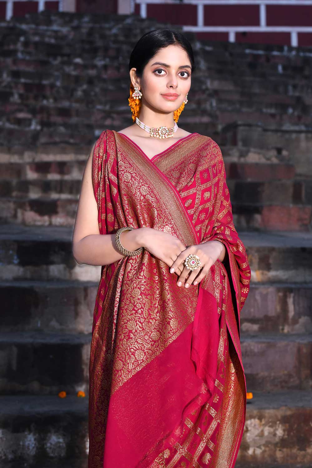 Rani Pink Pure Khaddi Georgette Banarasi Saree Rani Pink Pure Khaddi Georgette Banarasi Saree