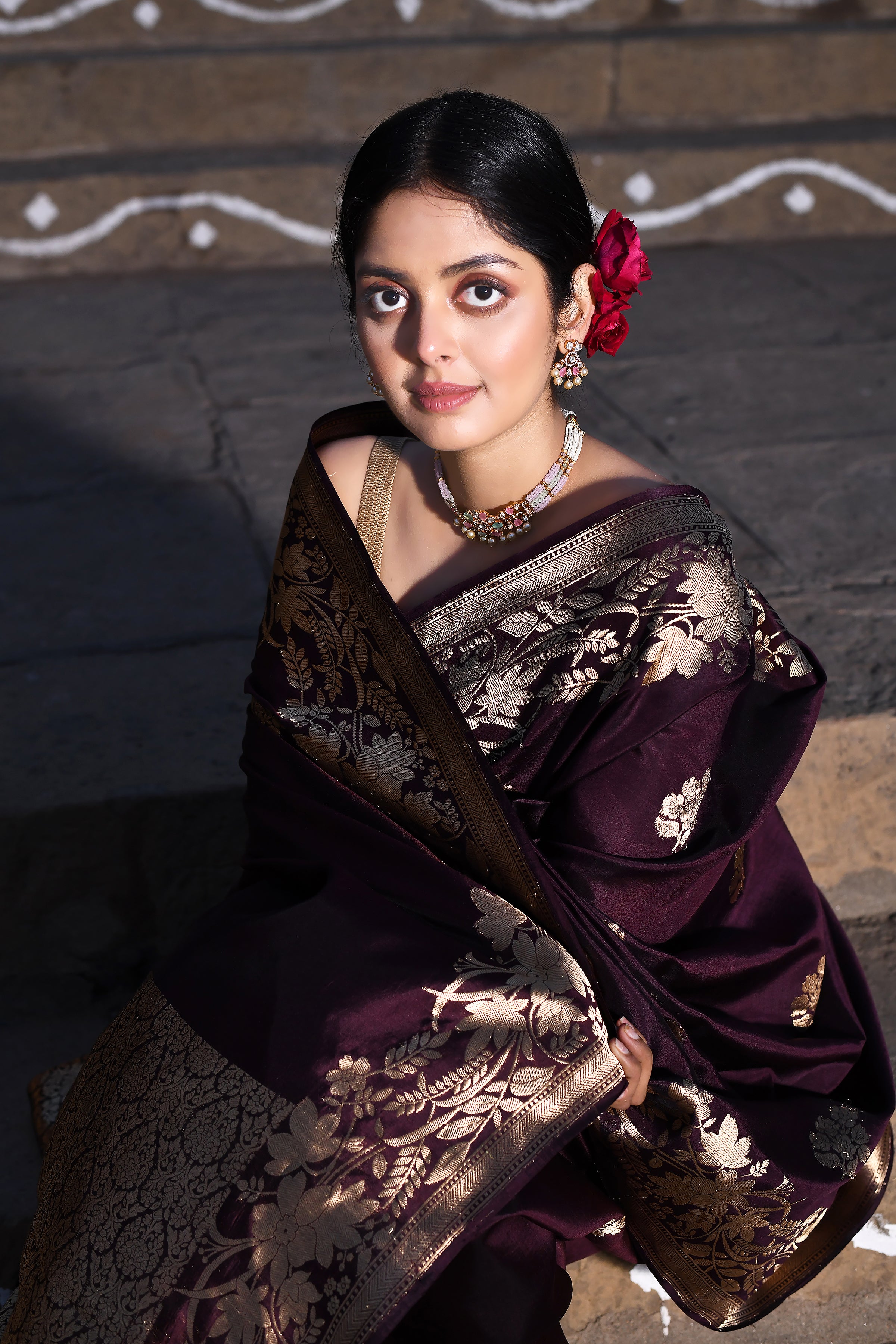 Chocolate Wine Pure Katan Silk Banarasi Handloom Saree Chocolate Wine Pure Katan Silk Banarasi Handloom Saree