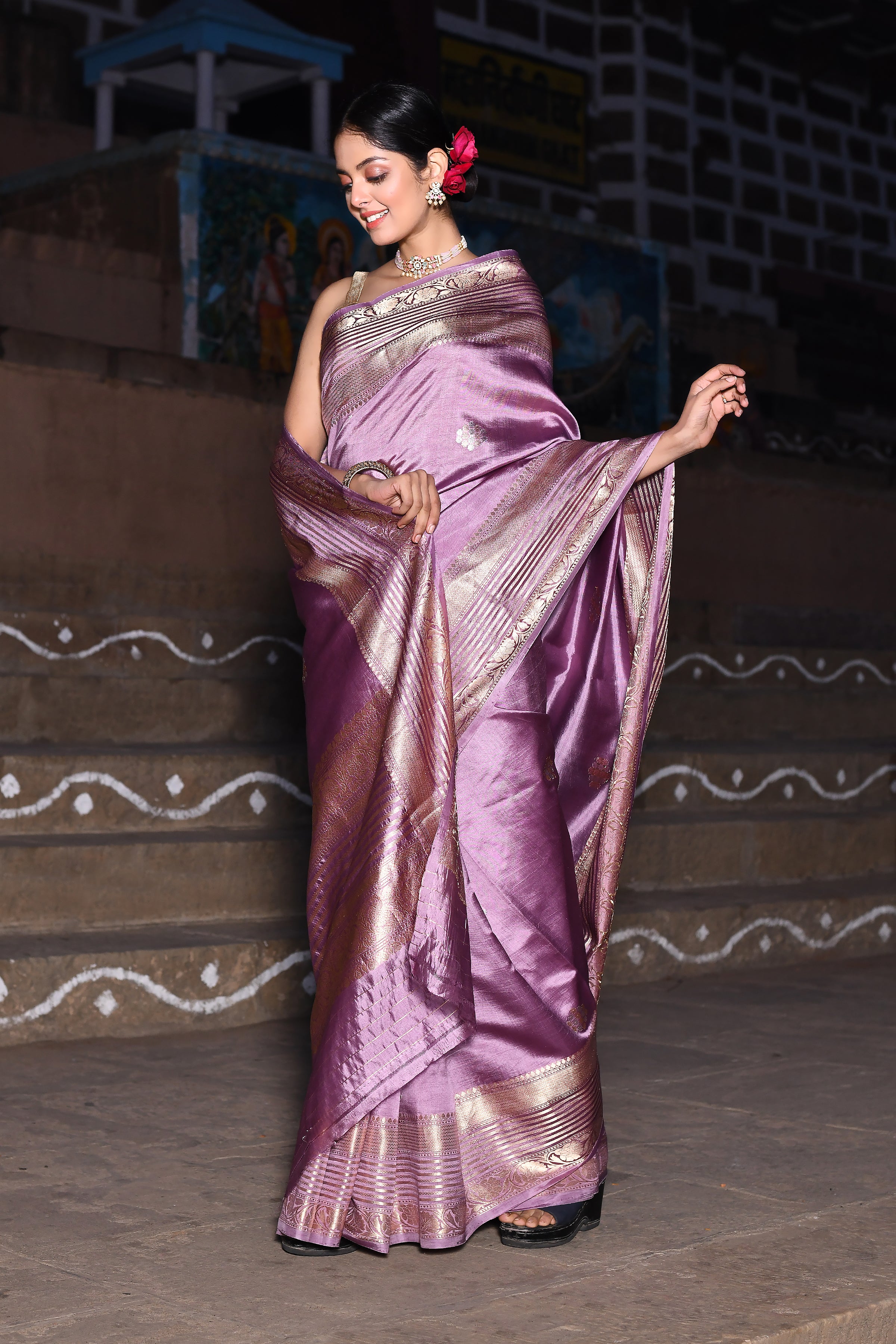 Lilac Pure Katan Silk Banarasi Handloom Saree Lilac Pure Katan Silk Banarasi Handloom Saree