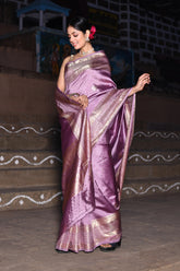 Lilac Pure Katan Silk Banarasi Handloom Saree