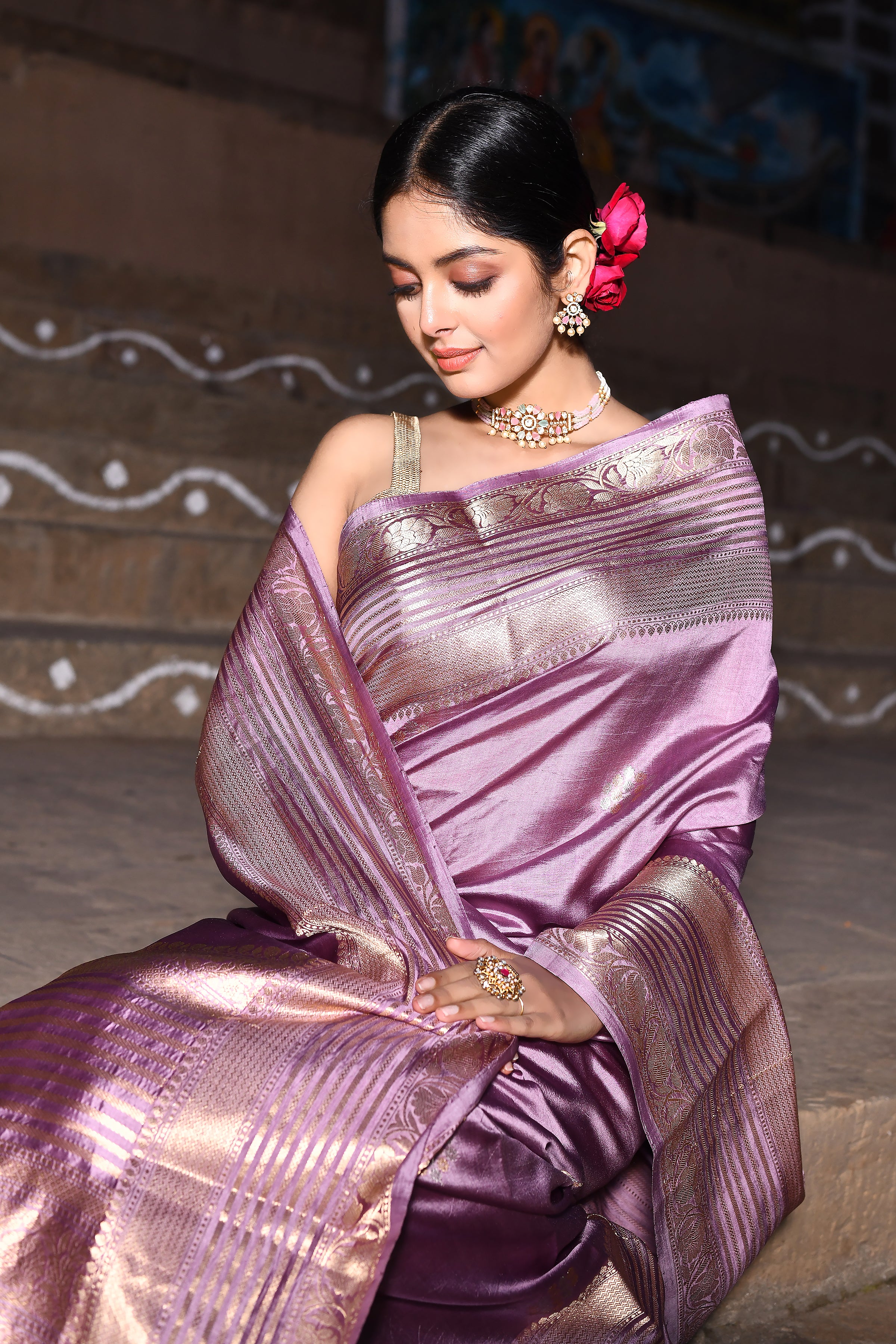 Lilac Pure Katan Banarasi Handloom Saree  Lilac Pure Katan Banarasi Handloom Saree