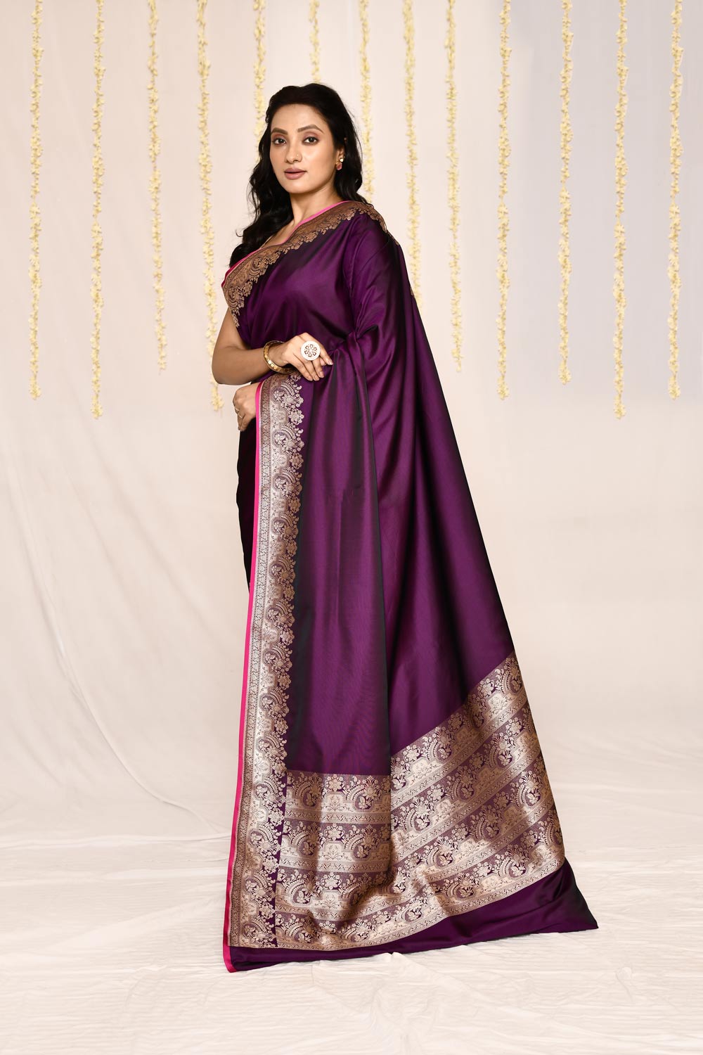 Cadbury Purple- Semi Katan Mushru SatinBanarasi Handloom Silk Saree Cadbury Purple- Semi Katan Mushru SatinBanarasi Handloom Silk Saree