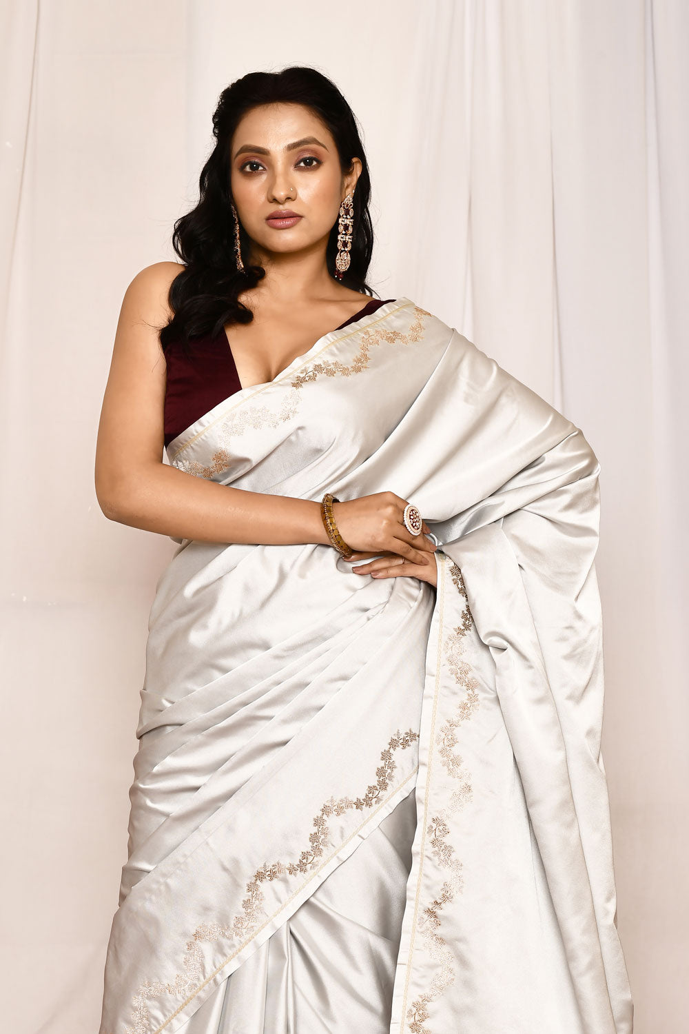 Powder Blue Semi Katan Mushru Satin Banarasi Handloom Silk Saree Powder Blue Semi Katan Mushru Satin Banarasi Handloom Silk Saree
