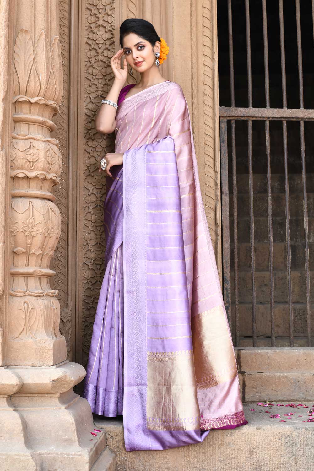 Dusty' Old Rose - Lilac Pink Ombre Pure Katan Silk Saree Dusty' Old Rose - Lilac Pink Ombre Pure Katan Silk Saree