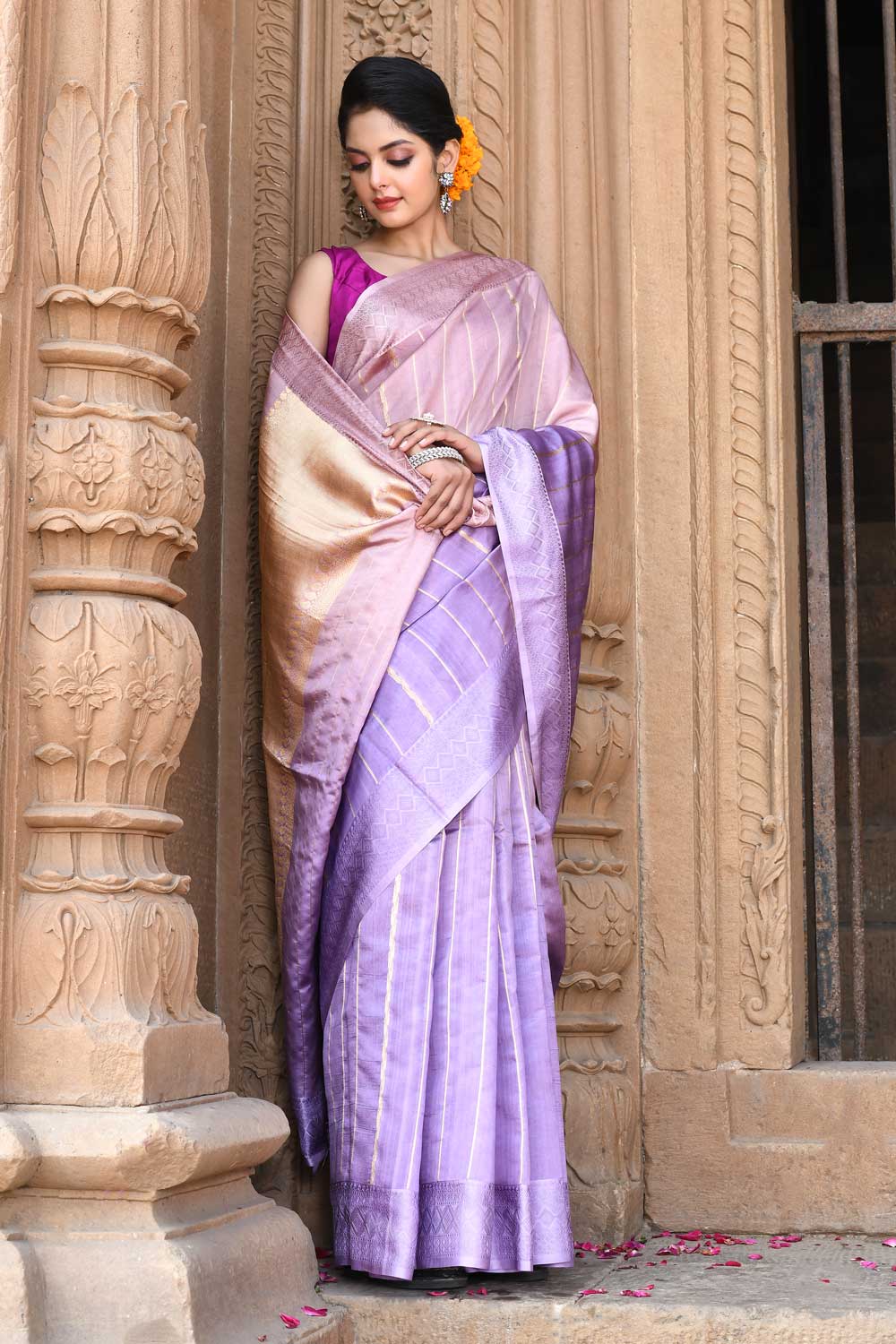 Dusty' Old Rose - Lilac Pink Saree with blouse Dusty' Old Rose - Lilac Pink Saree with blouse