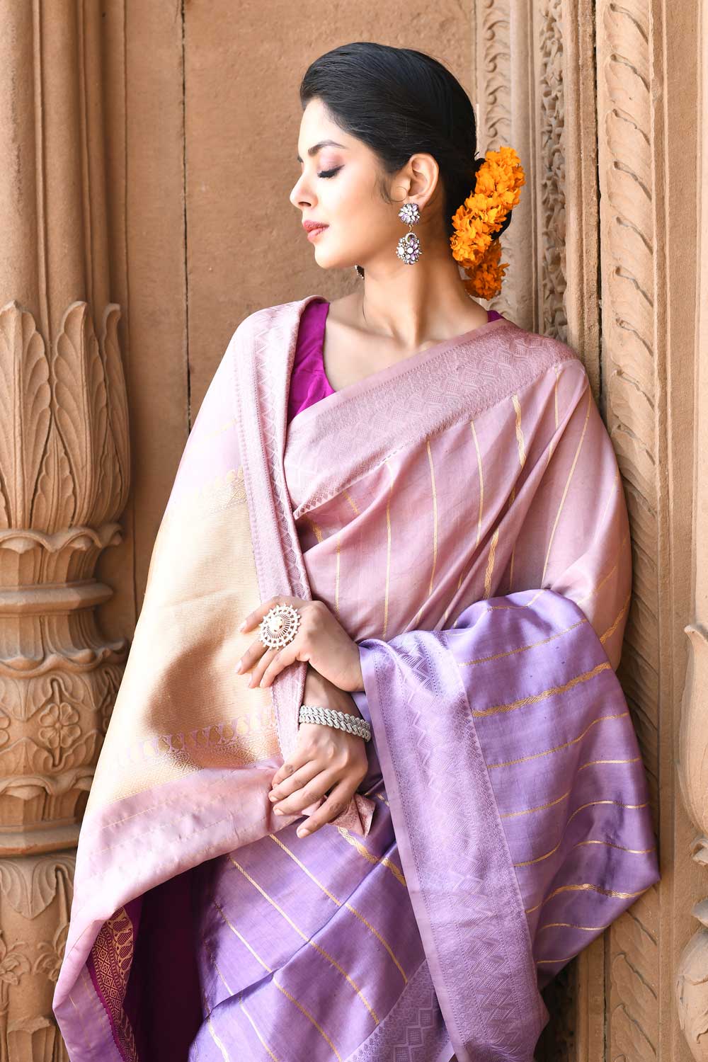 Lilac Pink Ombre Pure Katan Silk Banarasi Handloom Saree Lilac Pink Ombre Pure Katan Silk Banarasi Handloom Saree