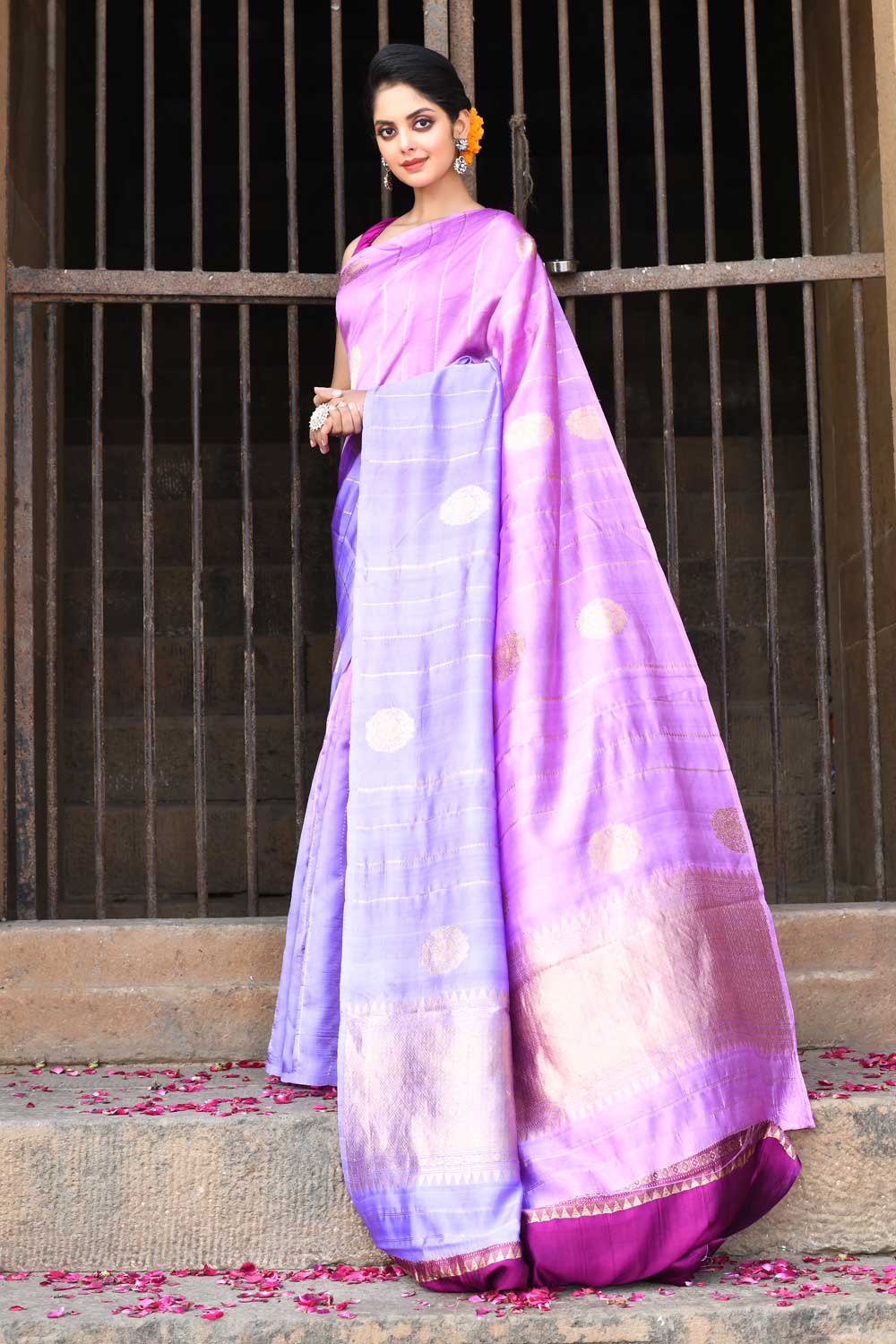 Lilac - Lavender Ombre Pure Katan Silk Banarasi Handloom Saree