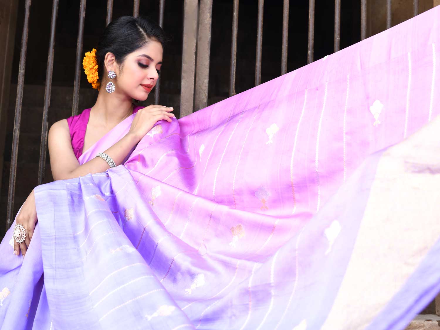 Lilac - Lavender Ombre Pure Katan Silk Banarasi Handloom Sarees Lilac - Lavender Ombre Pure Katan Silk Banarasi Handloom Sarees