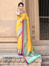 Mustard Pure Tussar Georgette Silk Kadhua Banarasi Saree