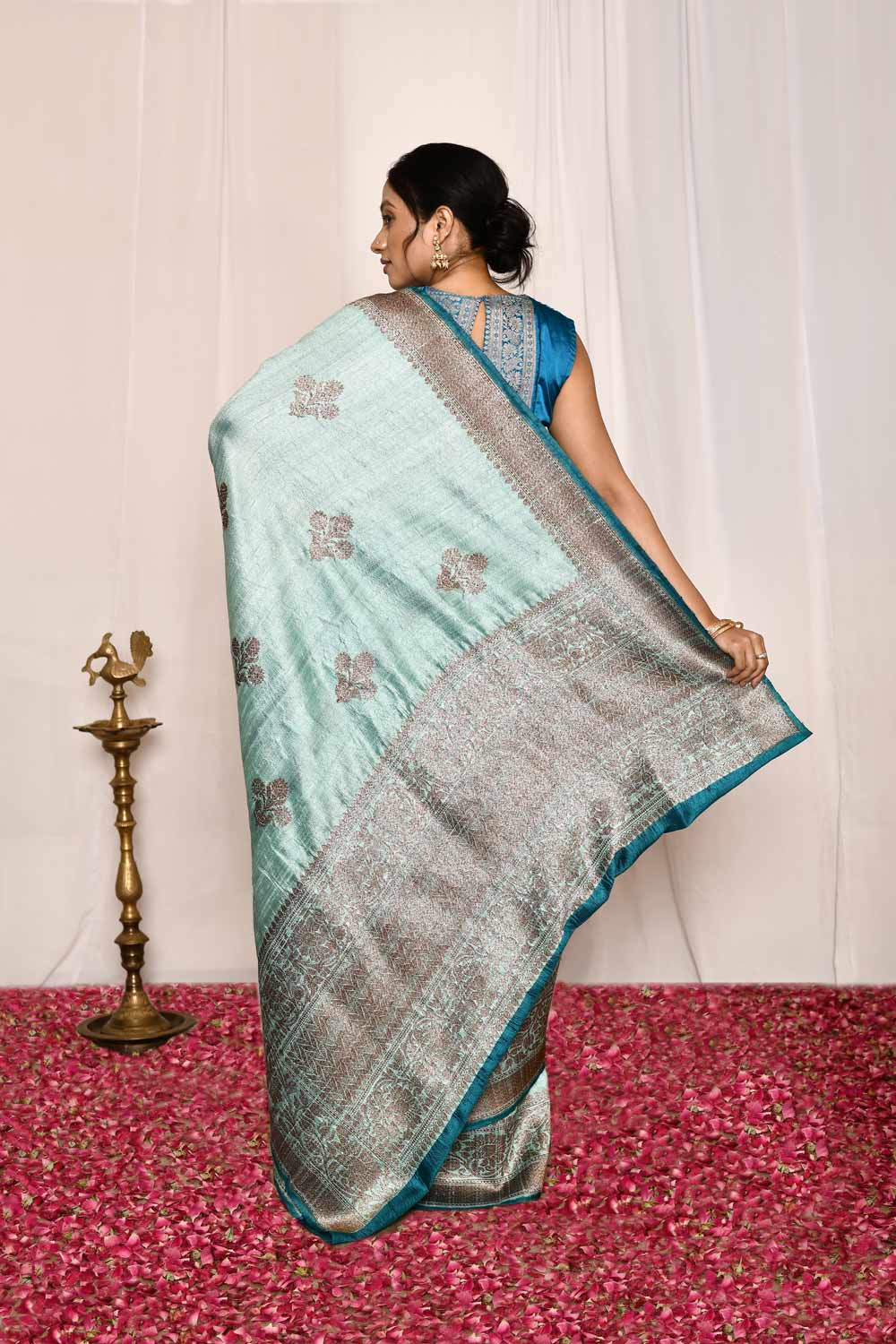 Sky Blue Pure Tussar Silk Banarasi Handloom Silk Saree Sky Blue Pure Tussar Silk Banarasi Handloom Silk Saree