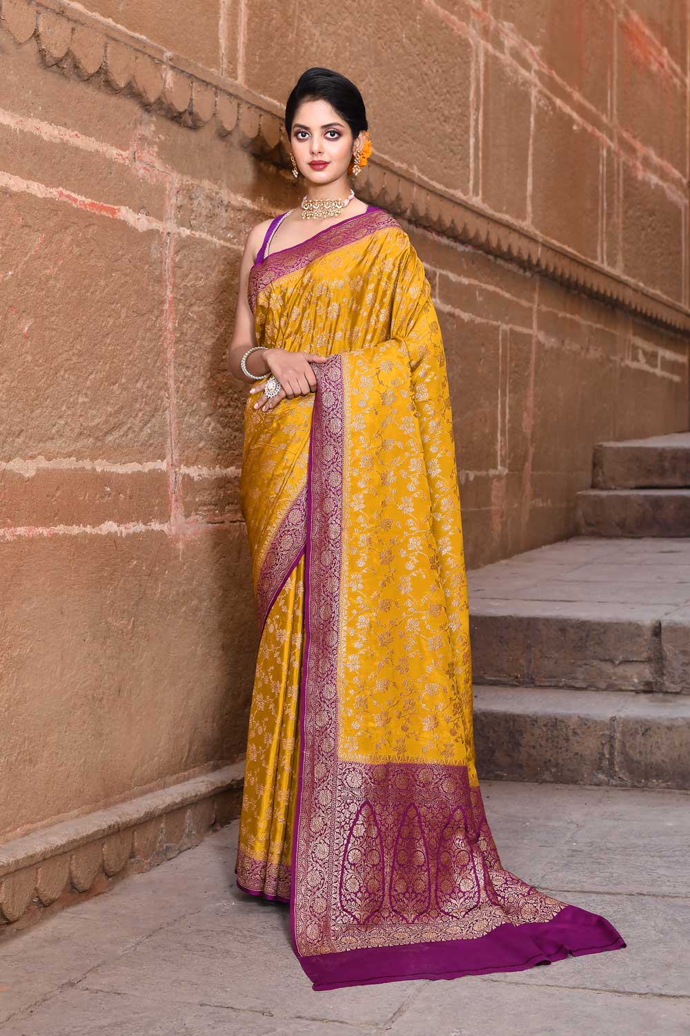Mustard Purple Pure Crepe Georgette Saree Mustard Purple Pure Crepe Georgette Saree