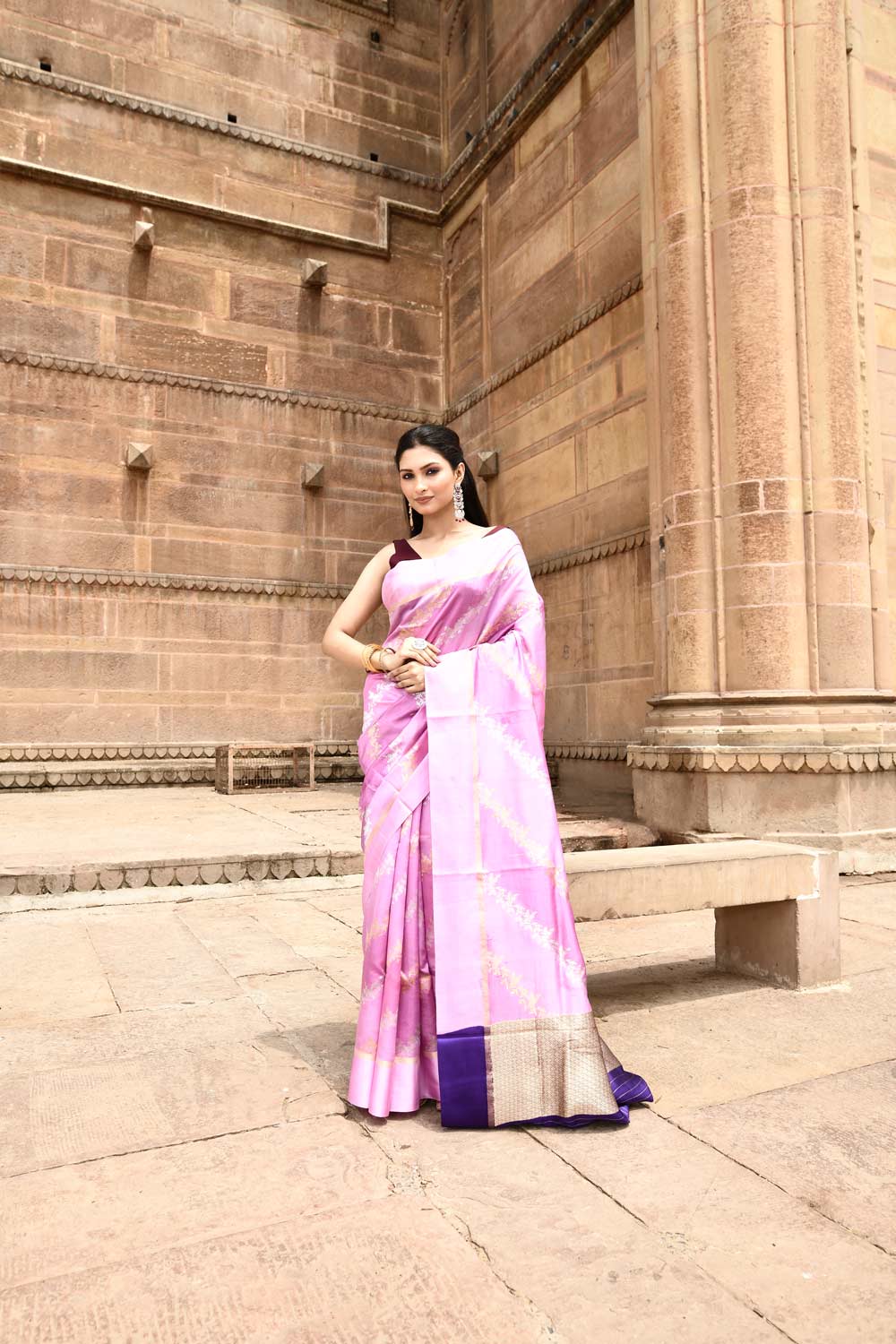 Lilac -Pink Pure Katan Silk Banarasi Handloom Silk Saree Lilac -Pink Pure Katan Silk Banarasi Handloom Silk Saree