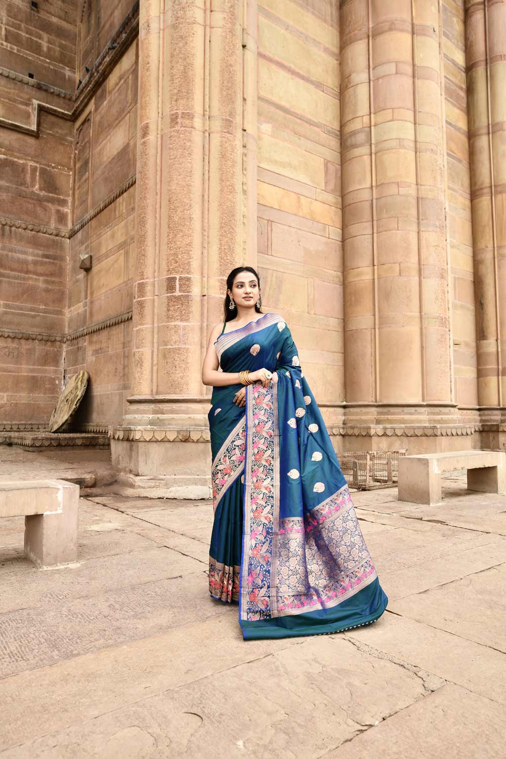 Teal Green Pure Katan Silk Banarasi Handloom Silk Saree Teal Green Pure Katan Silk Banarasi Handloom Silk Saree