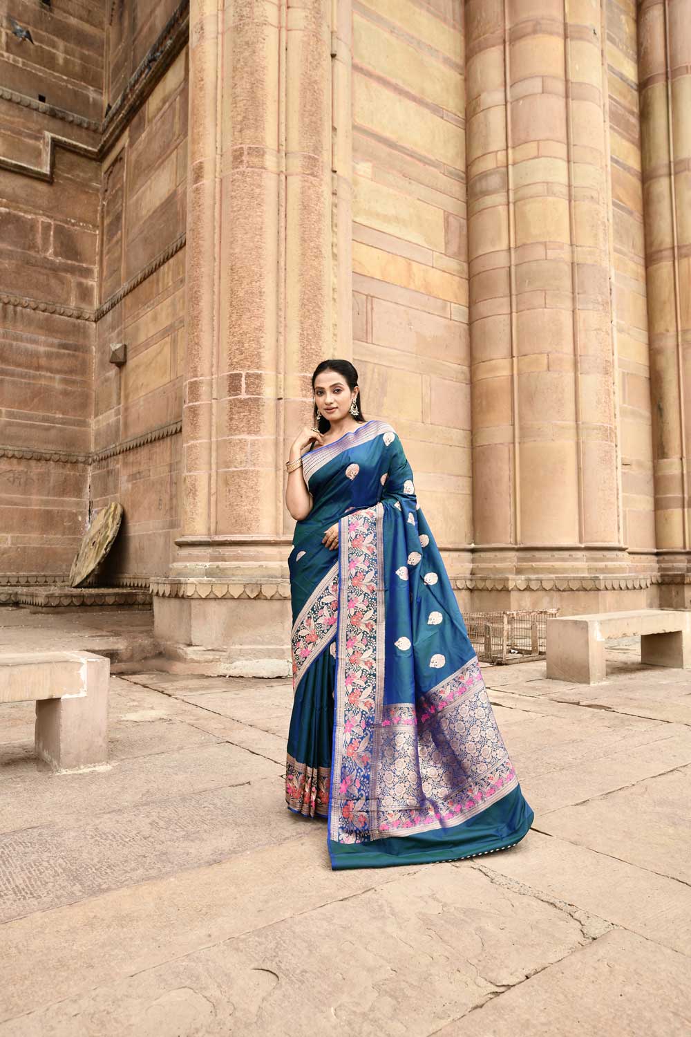 Teal Green Pure Katan Silk Banarasi Handloom Silk Saree Teal Green Pure Katan Silk Banarasi Handloom Silk Saree
