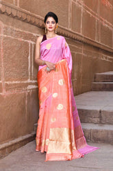 Peach - Lilac Pink Pure Katan Silk Banarasi Handloom Saree