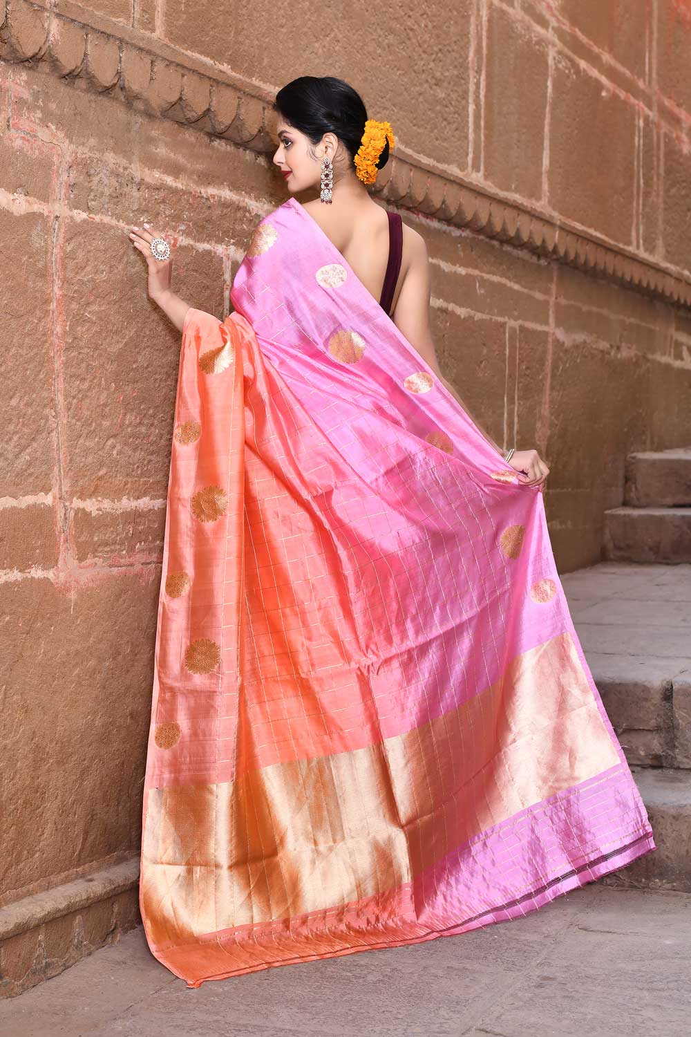 Peach - Lilac Pink Pure Katan Silk Banarasi Handloom Saree Peach - Lilac Pink Pure Katan Silk Banarasi Handloom Saree