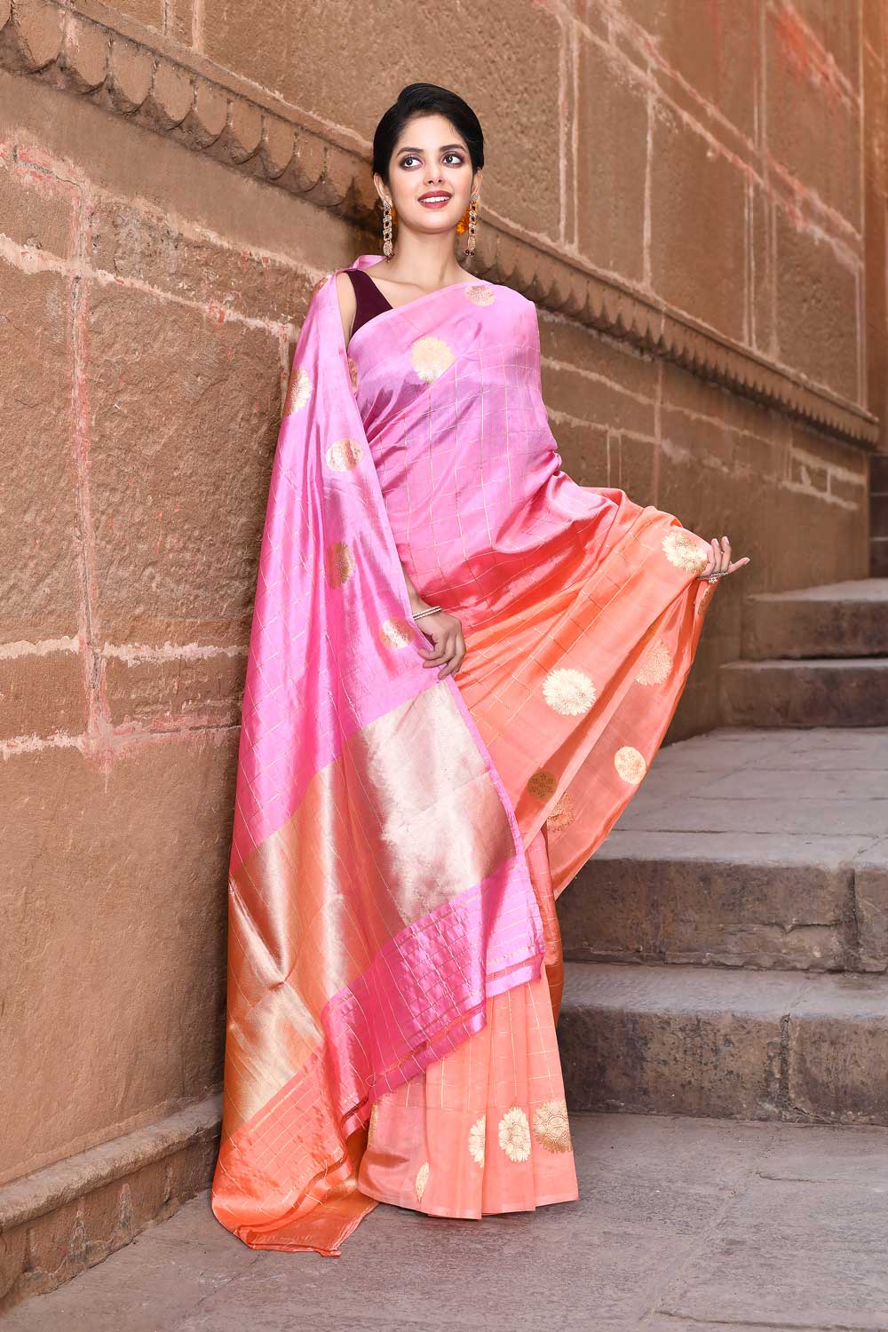 Peach - Lilac Pink Pure Katan Silk Banarasi Handloom Saree Peach - Lilac Pink Pure Katan Silk Banarasi Handloom Saree