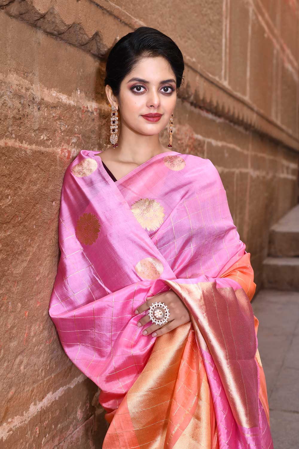 Peach - Lilac Pink Pure Katan Silk Banarasi Handloom Saree Peach - Lilac Pink Pure Katan Silk Banarasi Handloom Saree