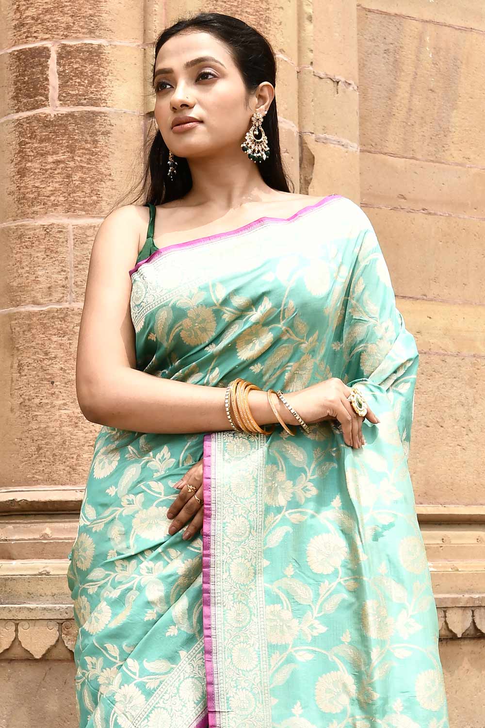 Mint Green Pure Katan Silk Banarasi Handloom Saree Mint Green Pure Katan Silk Banarasi Handloom Saree