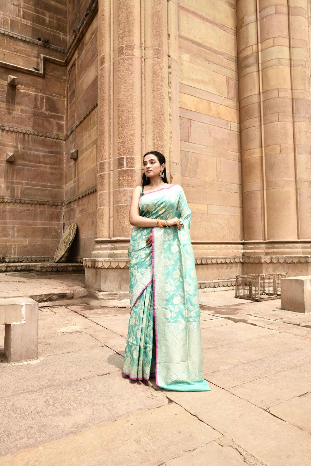 Mint Green Pure Katan Silk Banarasi Handloom Saree Mint Green Pure Katan Silk Banarasi Handloom Saree