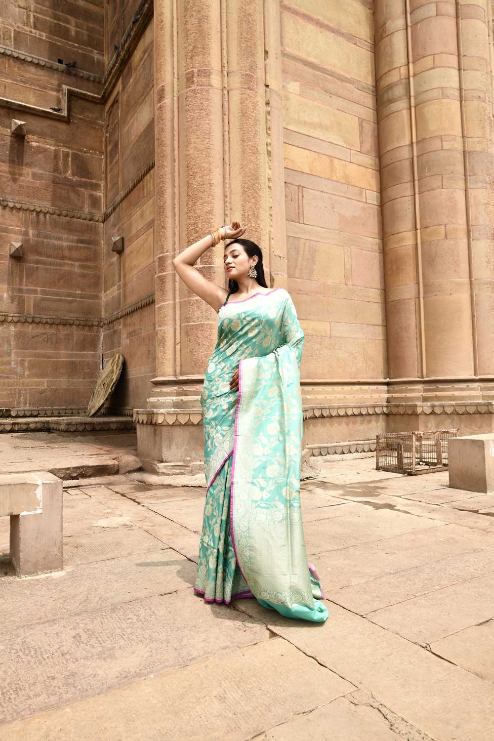 Mint Green Pure Katan Silk Banarasi Handloom Saree Mint Green Pure Katan Silk Banarasi Handloom Saree
