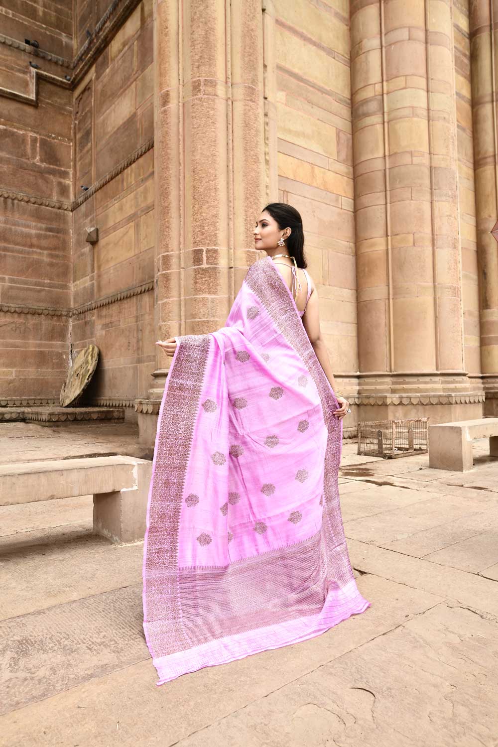 Lilac Pink Pure Tussar Silk Banarasi Handloom Silk Saree Lilac Pink Pure Tussar Silk Banarasi Handloom Silk Saree