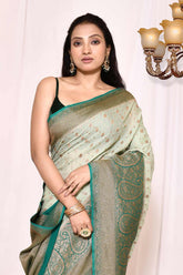 Green Pure Khaddi Georgette Banarasi Handloom Silk Saree