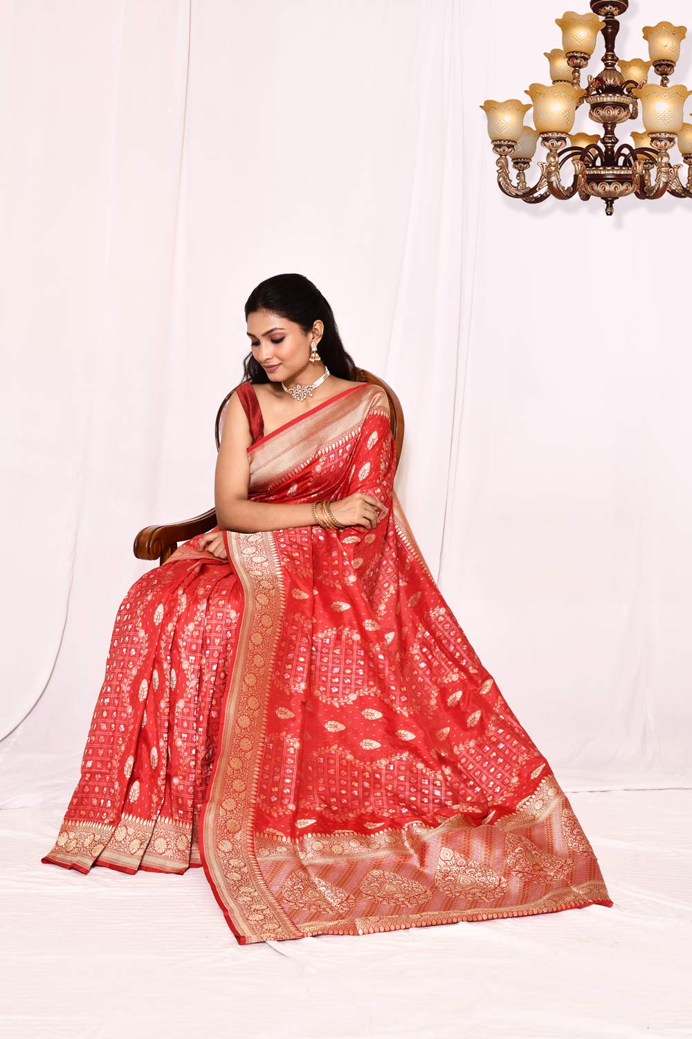 True Red Pure Katan Silk Banarasi Handloom Silk Saree True Red Pure Katan Silk Banarasi Handloom Silk Saree