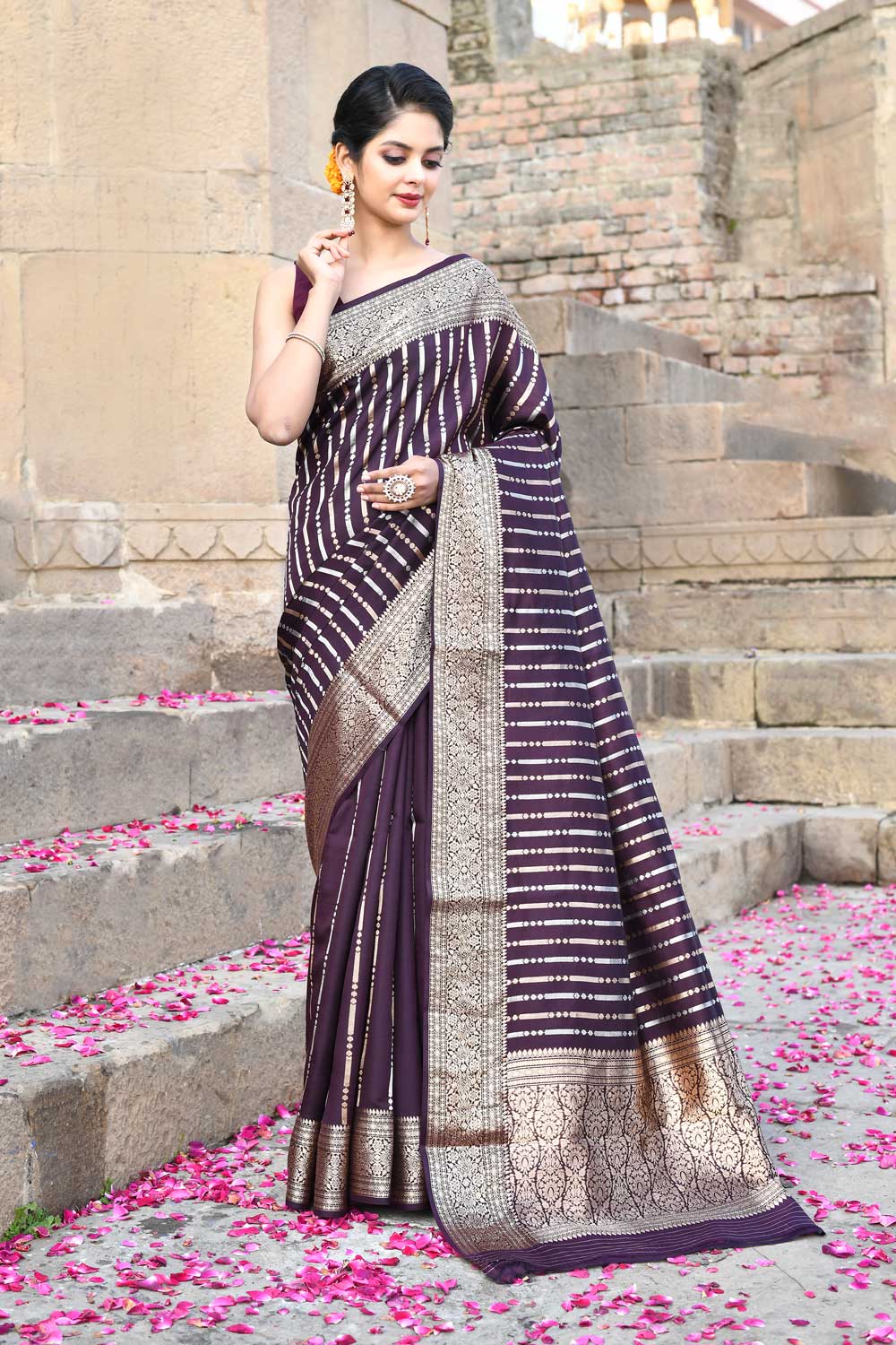 Chocolate Brown Pure Katan Silk Banarasi Handloom Saree