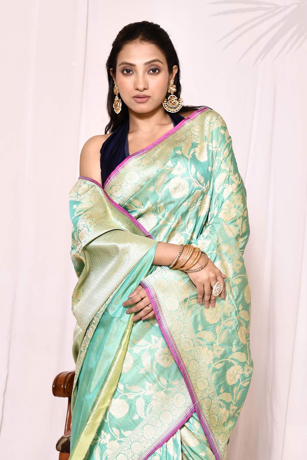 Sea Green Pure Katan Silk Banarasi Handloom Silk Saree Sea Green Pure Katan Silk Banarasi Handloom Silk Saree