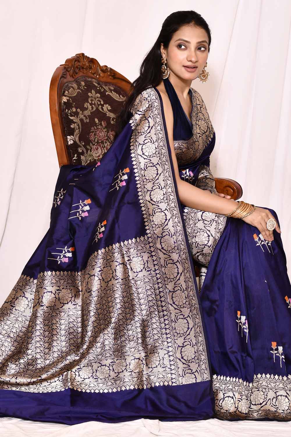 Midnight Blue Pure Katan Silk Banarasi Handloom Silk Saree Midnight Blue Pure Katan Silk Banarasi Handloom Silk Saree