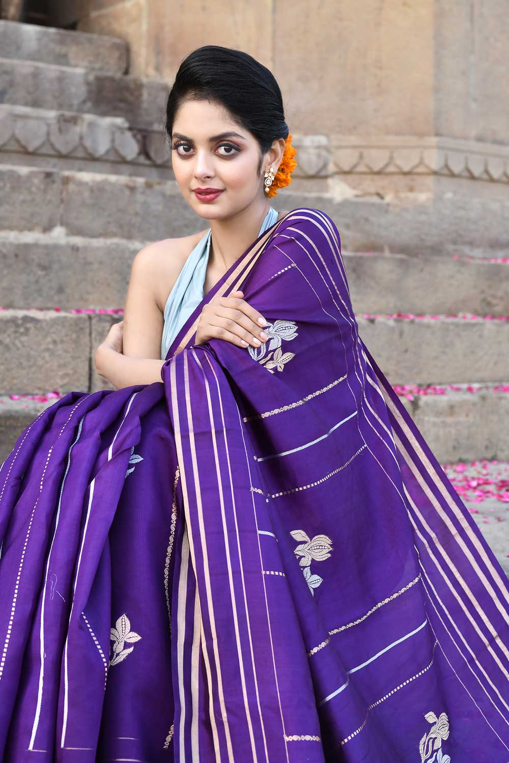 Purple Pure Katan Silk Banarasi Handloom Saree Purple Pure Katan Silk Banarasi Handloom Saree