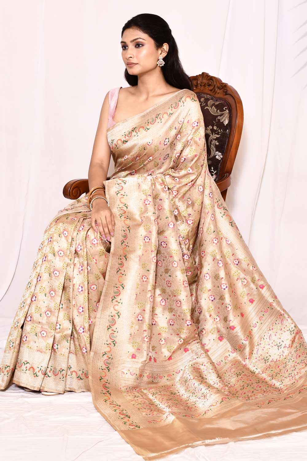 Gold Tussar Pure Katan Silk Banarasi  Handloom Saree Gold Tussar Pure Katan Silk Banarasi  Handloom Saree