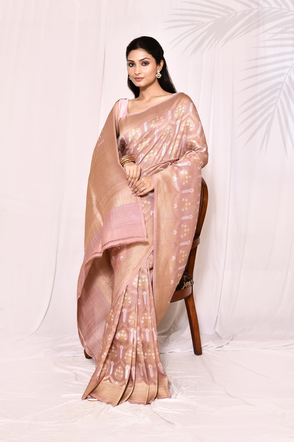 Old Rose Gold Pure Tussar Georgette Silk Banarasi Handloom Silk Saree Old Rose Gold Pure Tussar Georgette Silk Banarasi Handloom Silk Saree