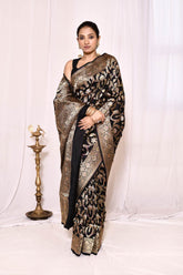 Midnight Black Pure Katan Silk Banarasi Handloom Silk Saree